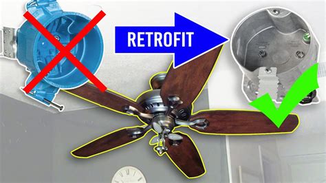 ceiling fan installation with plastic junction box|ceiling fan retrofit junction box.